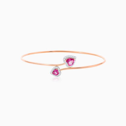 18K Rose Gold Heart Bangle with Pink Topaz and Natural Diamonds