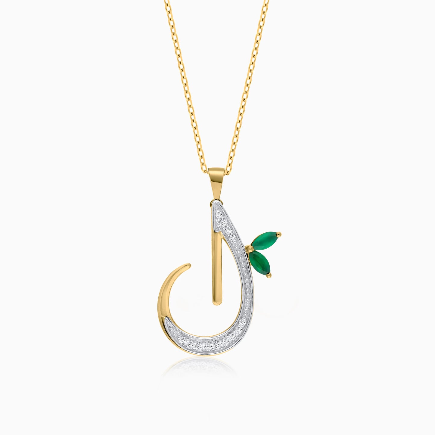 18k Yellow Gold 'Laam' Arabic Letter Necklace with Natural Diamonds & Agate | Horoufi Diamond Collection