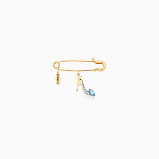 Brooch Disney Christmas Cinderella Snow White Slipper Shoe in 18k Yellow gold with natural diamond and blue topaz stones
