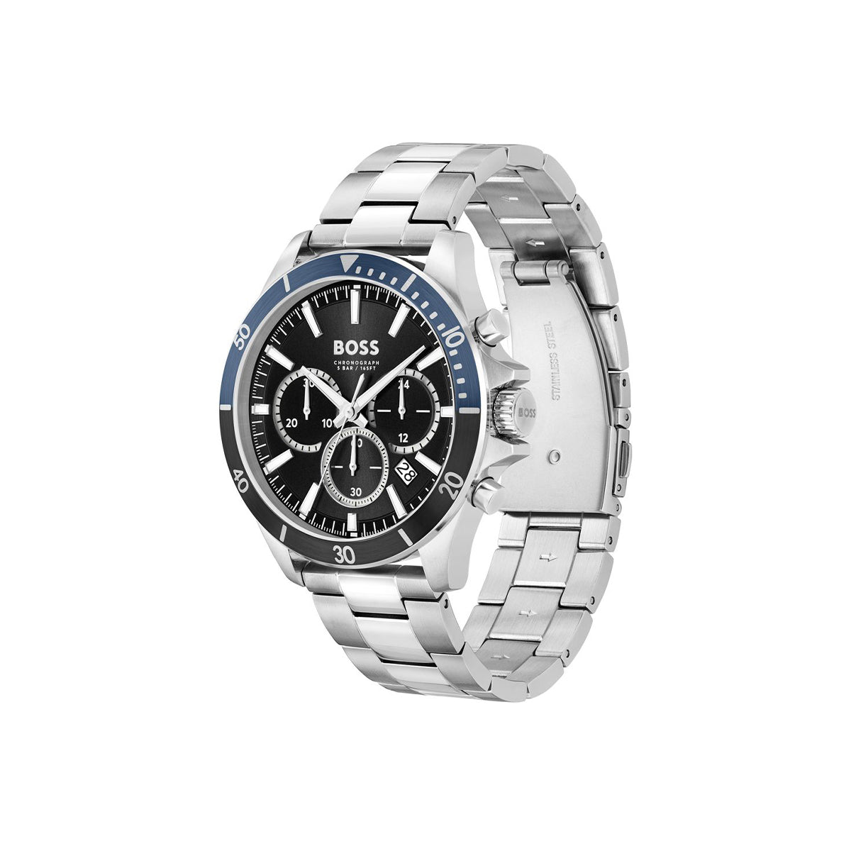 Boss Troper Mens Round 45mm Stainless Steel Case Stainless Steel Bracelet Stainless Steel Dial
