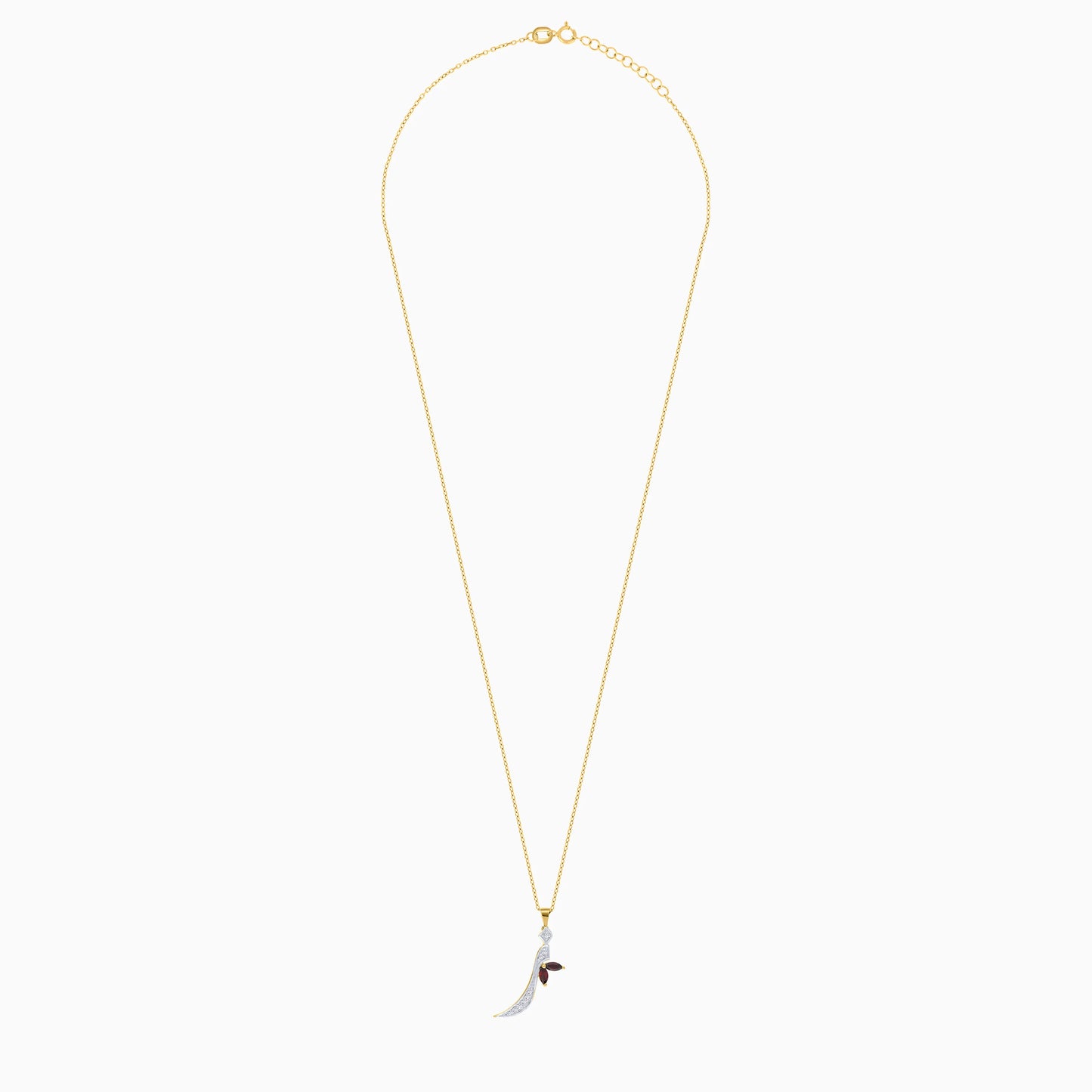 18k Yellow Gold 'Zaal' Arabic Letter Necklace with Natural Diamond & Garnet | Horoufi Diamond Collection
