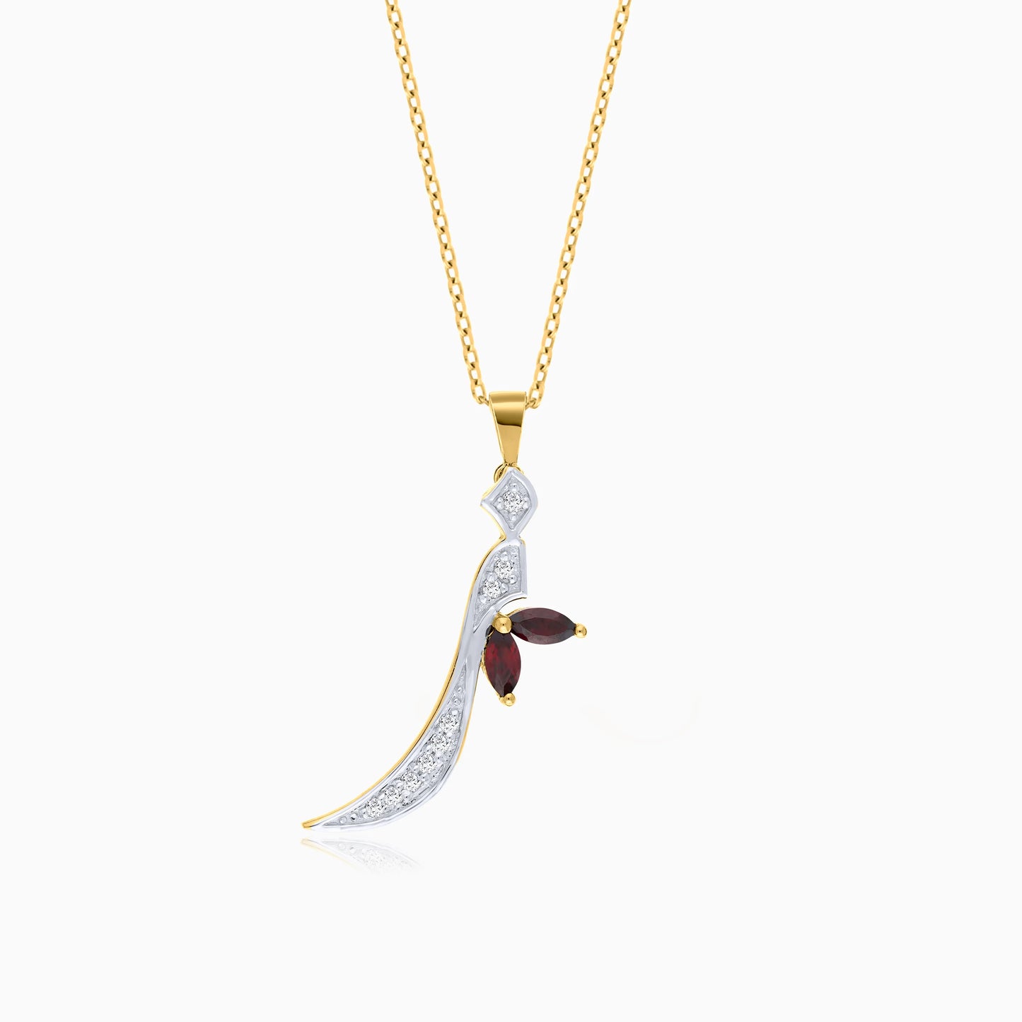18k Yellow Gold 'Zaal' Arabic Letter Necklace with Natural Diamond & Garnet | Horoufi Diamond Collection