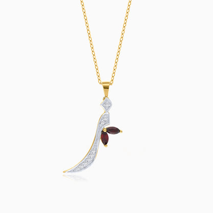 18k Yellow Gold 'Zaal' Arabic Letter Necklace with Natural Diamond & Garnet | Horoufi Diamond Collection