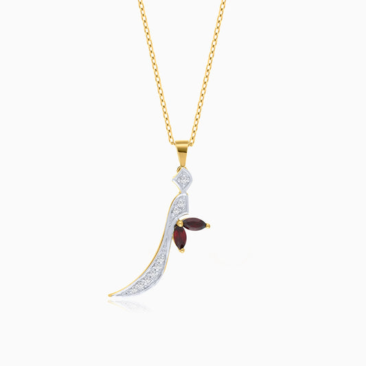 18k Yellow Gold 'Zaal' Arabic Letter Necklace With Natural Diamond & Garnet stones