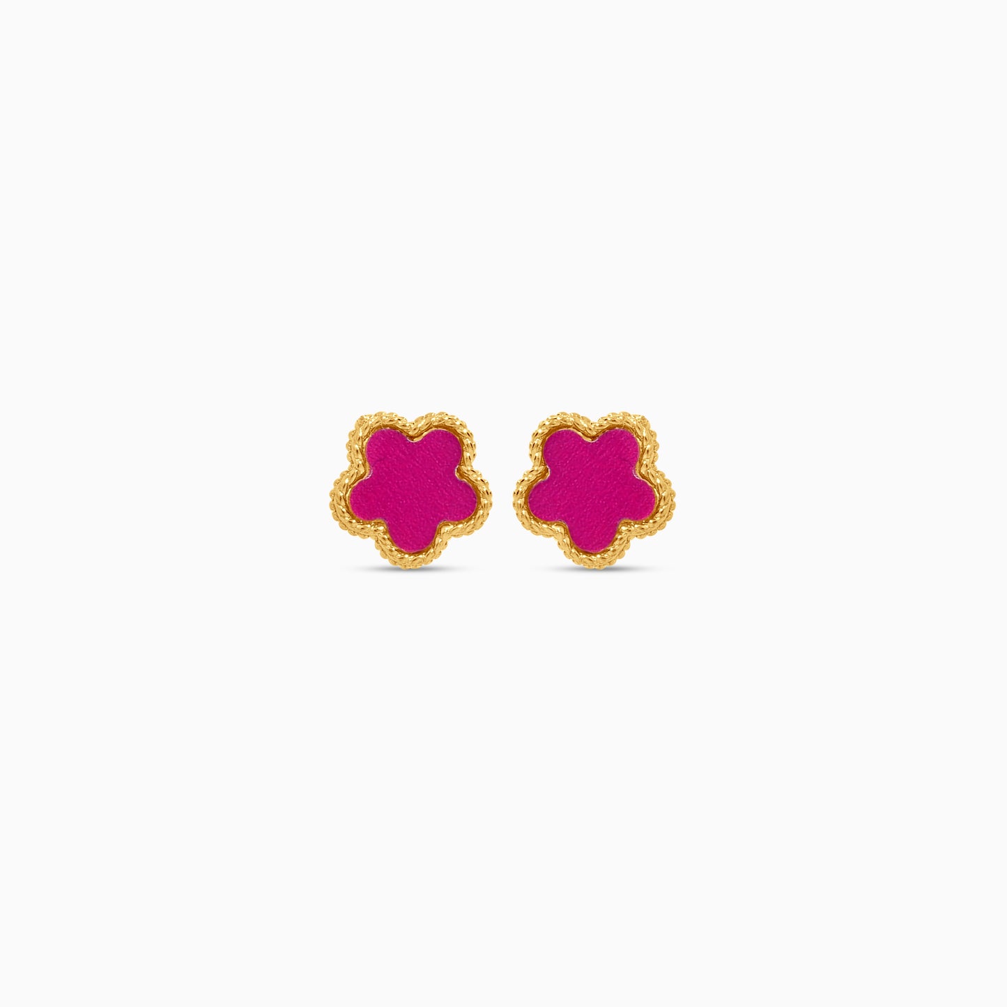 18k yellow gold earrings with double face pendant flower shape decorated with MOP and pink  colour for kids - Vivante collection