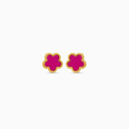 18k yellow gold earrings with double face pendant flower shape decorated with MOP and pink  colour for kids - Vivante collection