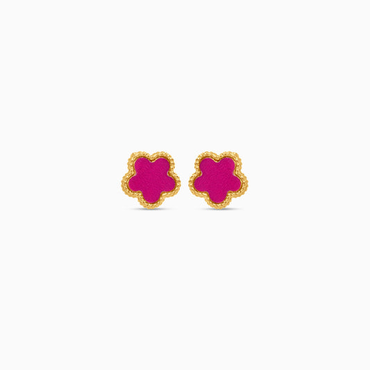 18k yellow gold earrings with double face pendant flower shape decorated with MOP and pink  colour for kids - Vivante collection