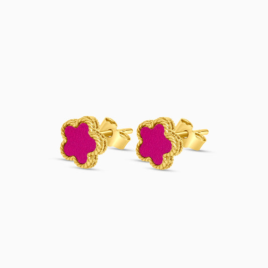 18k yellow gold earrings with double face pendant flower shape decorated with MOP and pink  colour for kids - Vivante collection