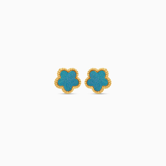 18k yellow gold earrings with double face pendant flower shape decorated with MOP and turquoise colour for kids - Vivante collection