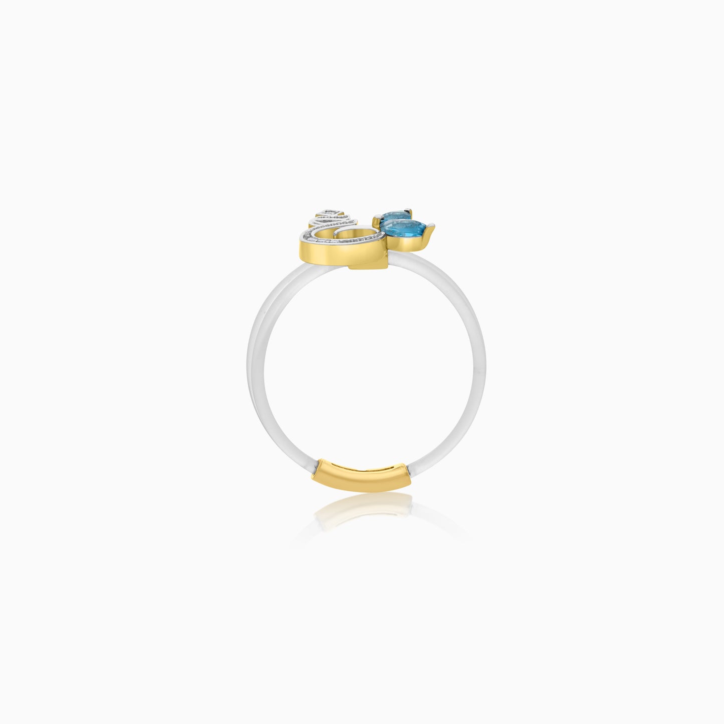 18K Gold Ring "Ghayn" Letter with Natural Diamonds and Gemstones - Floats Collection