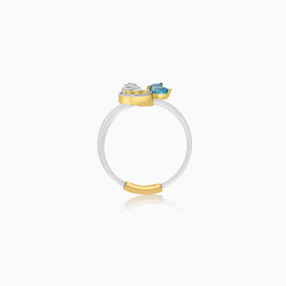 18K Gold Ring "Ghayn" Letter with Natural Diamonds and Gemstones - Floats Collection