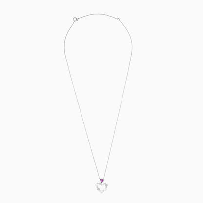 18k White Gold Pearl, Natural Diamond & Pink Sapphire Heart Pendant - Danah Diamond Collection