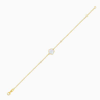 Mosaic 18k Yellow Gold Flower Bracelet with Natural Diamonds