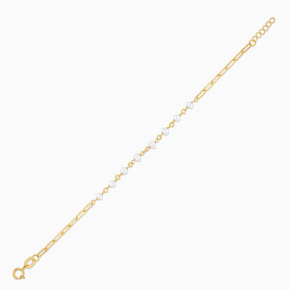 18K Yellow Gold Paperclip Pearl Bracelet