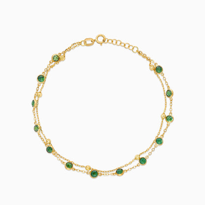 18K Yellow Gold 2 Layer Bracelet with Artificial Stones
