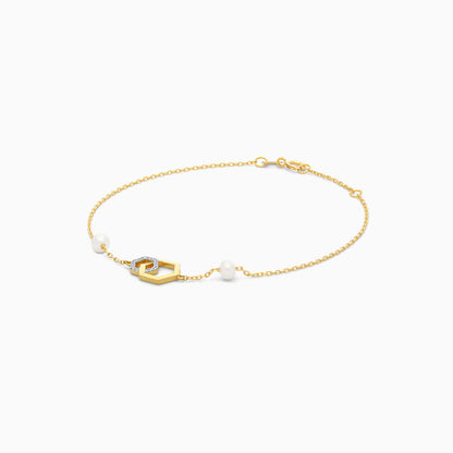 Danah 18k Yellow Gold Hexagon Diamonds and Pearl Bracelet