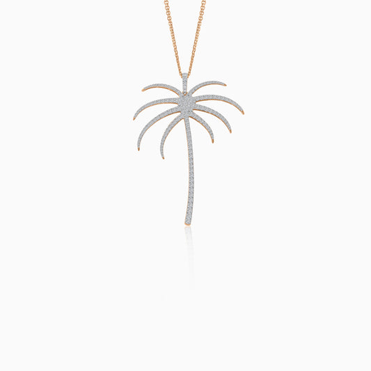 18k Rose gold chain with palm tree-shaped pendant “60mm” decorated with natural diamond | al nakhla collection