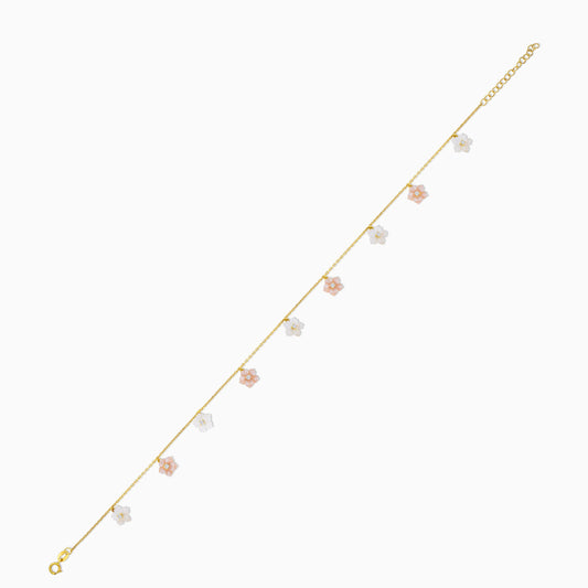 18K Yellow Gold Anklet with Mother of Pearl and Zircon Stones | Worood Collection