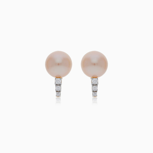 18K YELLOW GOLD EARRING DECORATED WITH PEARL AND ZIRCON STONES