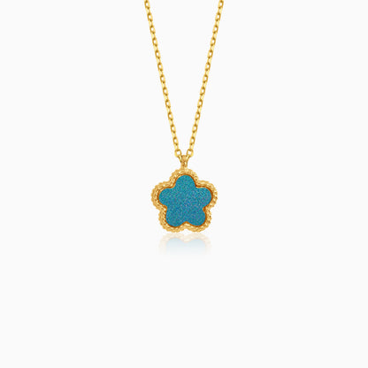 18k yellow gold necklace with double face pendant flower shape decorated with MOP and turquoise colour for kids - Vivante collection