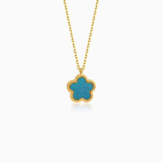 18k yellow gold necklace with double face pendant flower shape decorated with MOP and turquoise colour for kids - Vivante collection