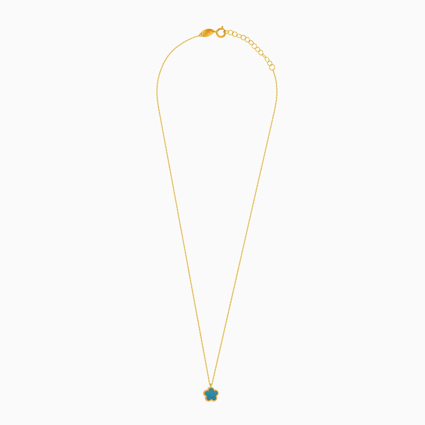 18k yellow gold necklace with double face pendant flower shape decorated with MOP and turquoise colour for kids - Vivante collection