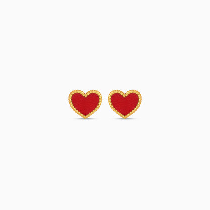 18k yellow gold earrings with red heart shaped for kids - Vivante collection