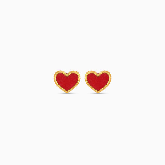18k yellow gold earrings with red heart shaped for kids - Vivante collection