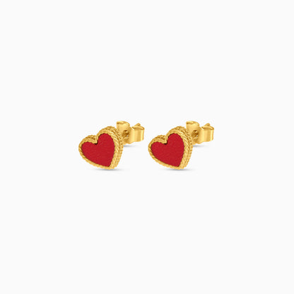 18k yellow gold earrings with red heart shaped for kids - Vivante collection