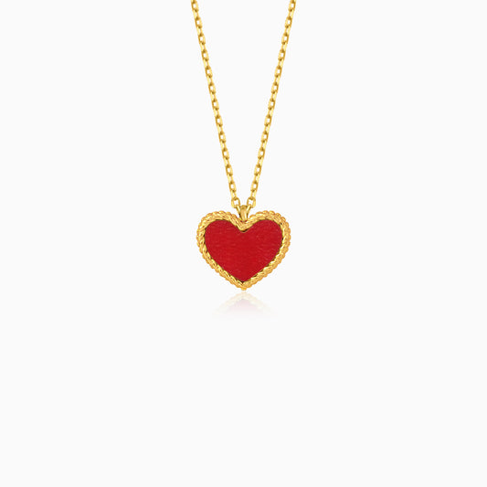 18k yellow gold necklace with red heart shaped pendant  for kids - Vivante collection