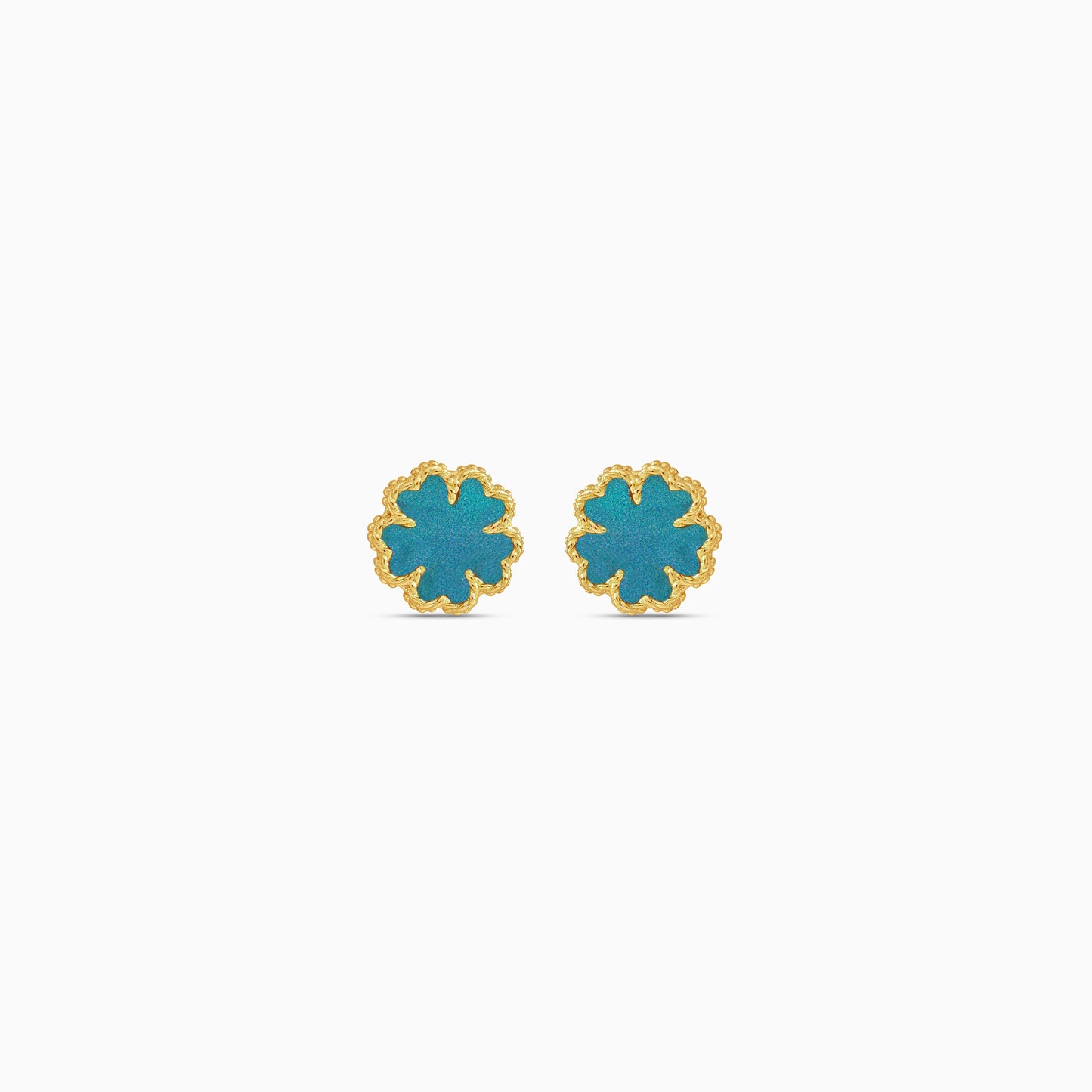 18k yellow gold earrings with green  flower shaped   for kids - Vivante collection