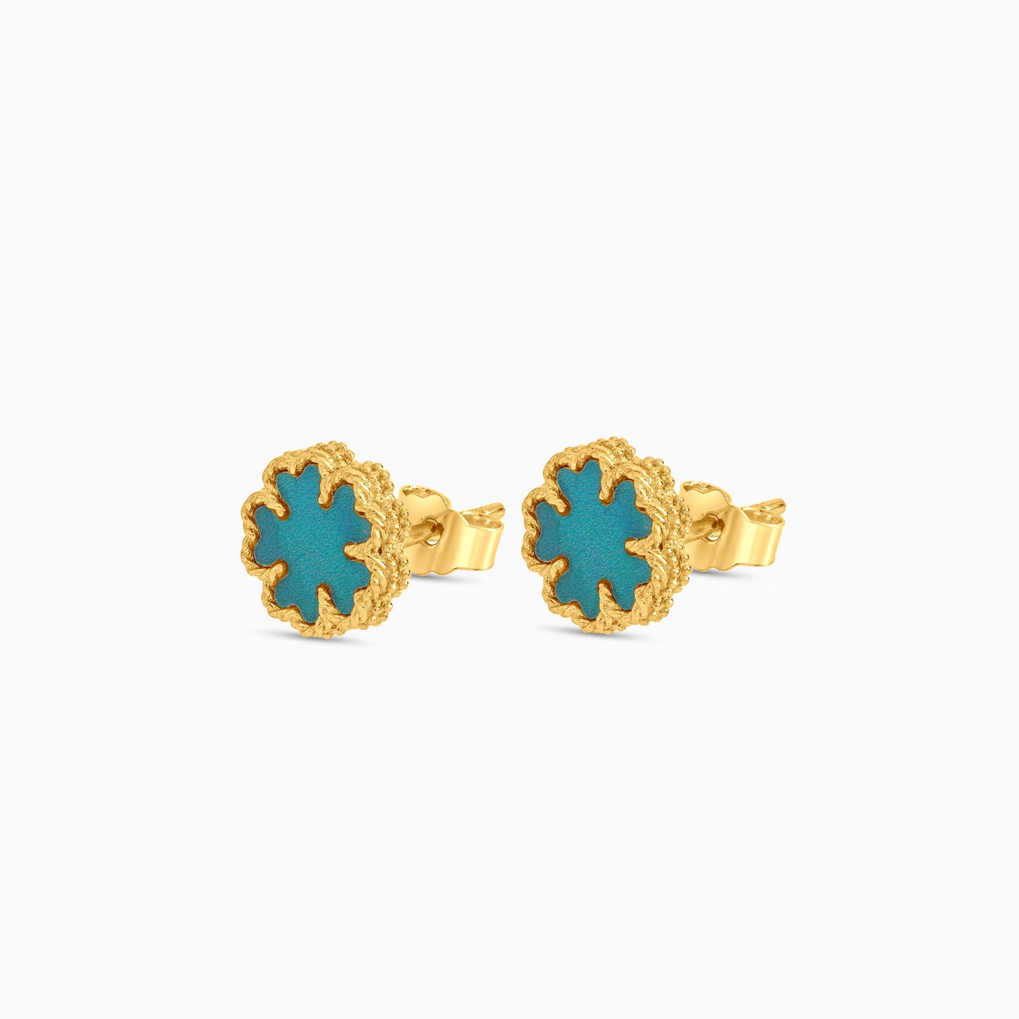 18k yellow gold earrings with green  flower shaped   for kids - Vivante collection