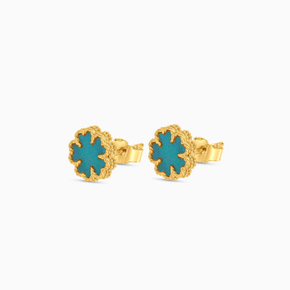 18k yellow gold earrings with green  flower shaped   for kids - Vivante collection