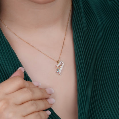 18k Yellow Gold ‘Haa’ Arabic Letter Necklace with Natural Diamonds & Blue Topaz | Horoufi Diamond Collection