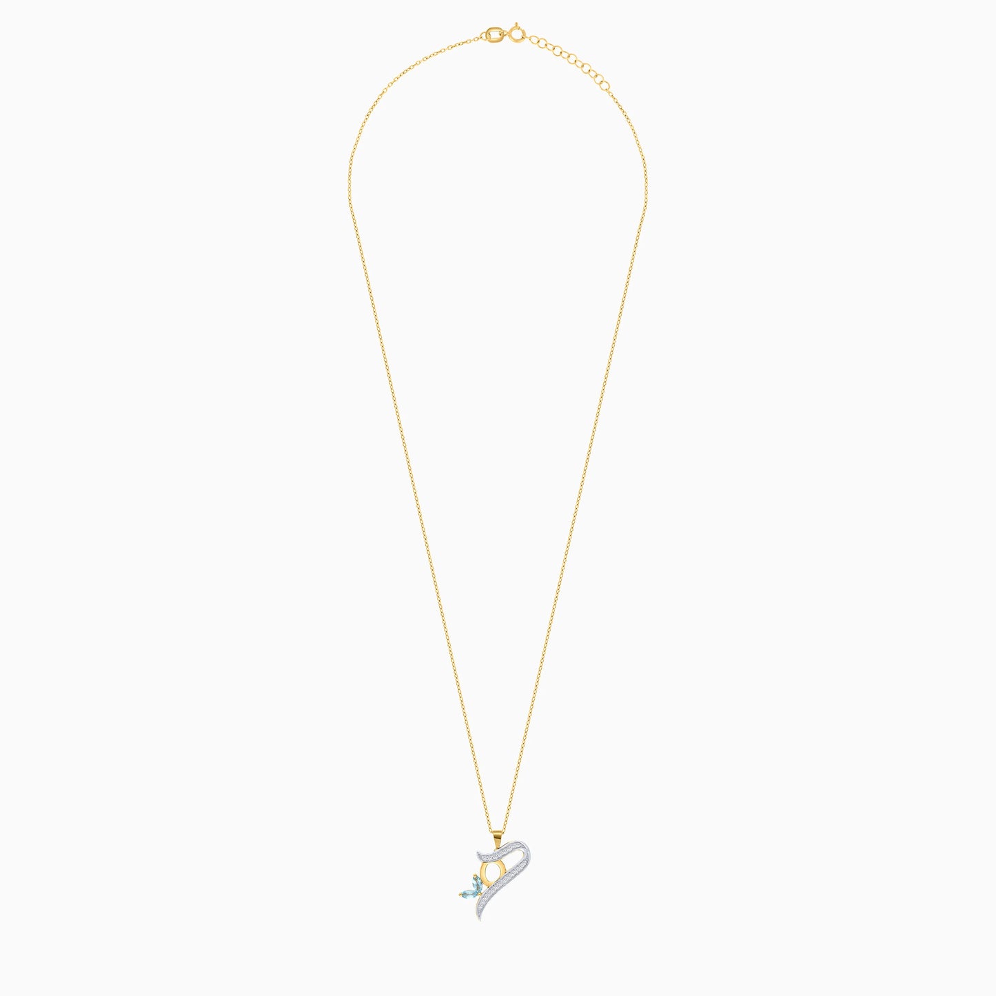 18k Yellow Gold ‘Haa’ Arabic Letter Necklace with Natural Diamonds & Blue Topaz | Horoufi Diamond Collection