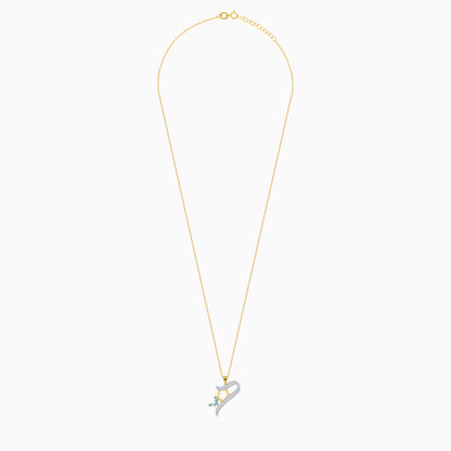 18k Yellow Gold ‘Haa’ Arabic Letter Necklace with Natural Diamonds & Blue Topaz | Horoufi Diamond Collection