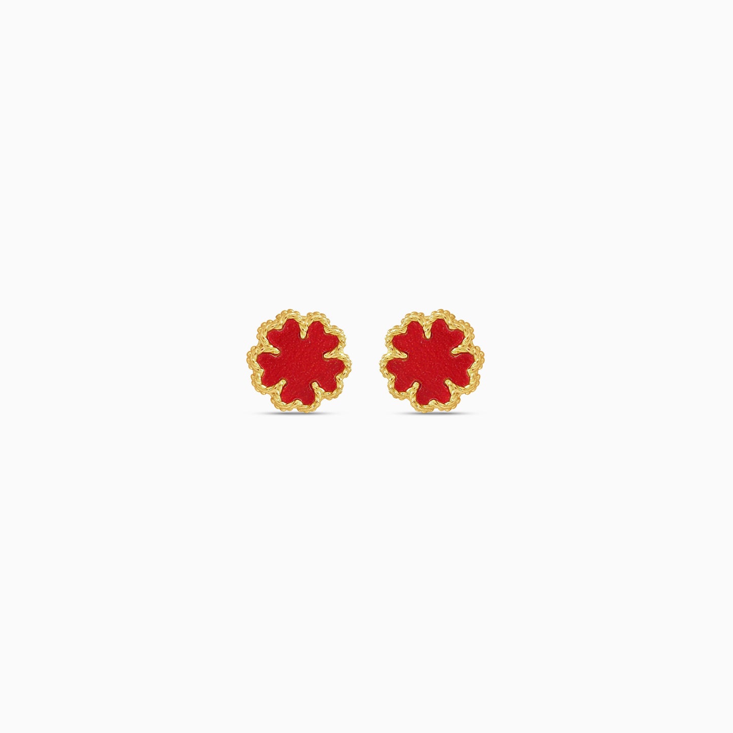 18k yellow gold earrings with red flower shaped for kids - Vivante collection
