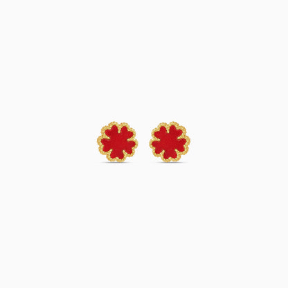 18k yellow gold earrings with red flower shaped for kids - Vivante collection