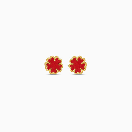 18k yellow gold earrings with red flower shaped for kids - Vivante collection