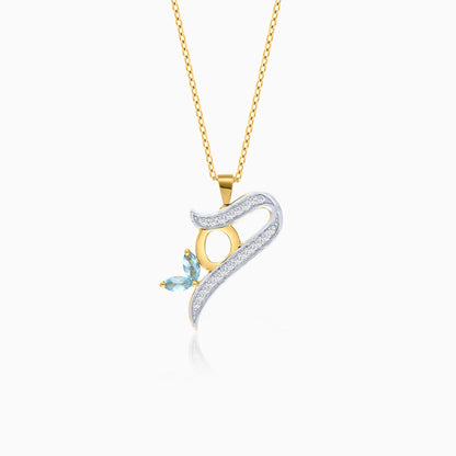 18k Yellow Gold ‘Haa’ Arabic Letter Necklace with Natural Diamonds & Blue Topaz | Horoufi Diamond Collection