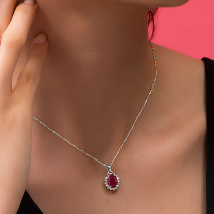 18K White Gold Necklace with Natural Diamonds and Ruby Stones | Diana Collection