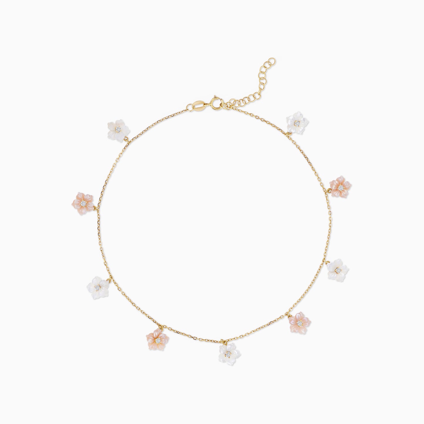 18K Yellow Gold Anklet with Mother of Pearl and Zircon Stones – Worood Collection