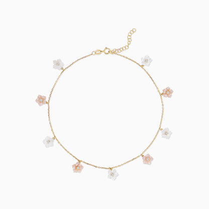 18K Yellow Gold Anklet with Mother of Pearl and Zircon Stones – Worood Collection