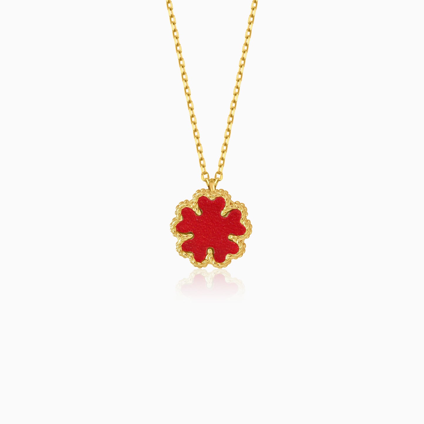 18k yellow gold necklace with red  flower shaped pendant  for kids - Vivante collection