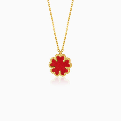18k yellow gold necklace with red  flower shaped pendant  for kids - Vivante collection