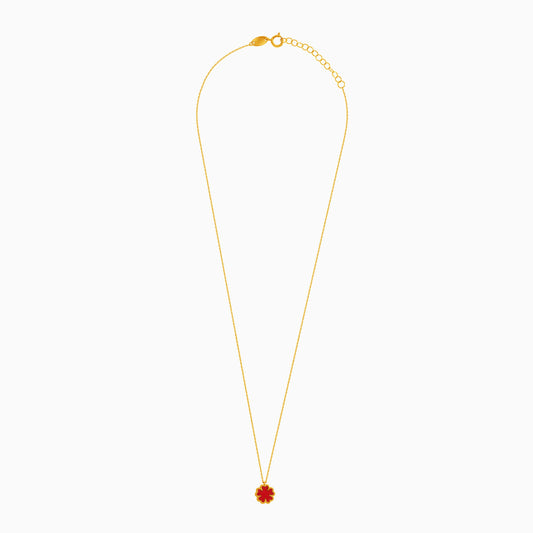 18k yellow gold necklace with red  flower shaped pendant  for kids - Vivante collection