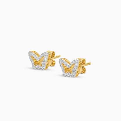 18k yellow gold earrings in butterfly-shaped decorative with natural diamond for kids | Farfalla collection