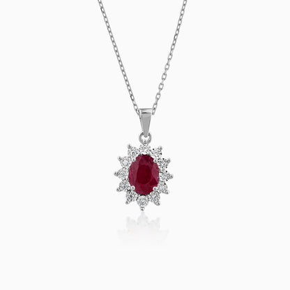 18K White Gold Necklace with Natural Diamonds and Ruby Stones | Diana Collection