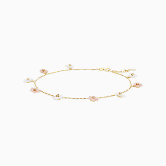 18K Yellow Gold Anklet with Mother of Pearl and Zircon Stones – Worood Collection
