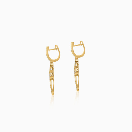 18k Yellow Gold Hoops Earrings with a dangling Palm Tree shaped, decorated with Natural Diamond | Al Nakhla Collection